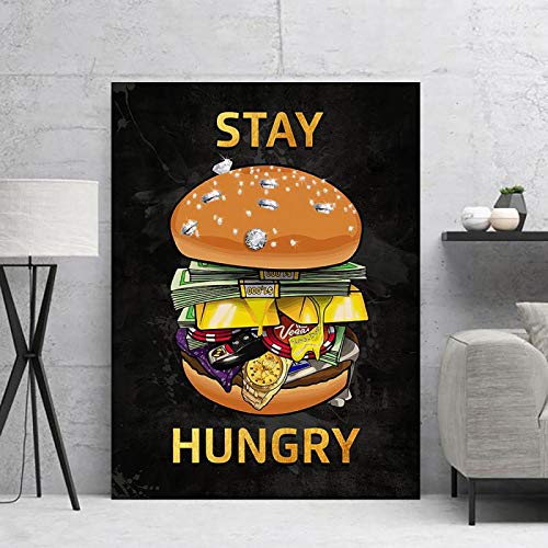 Leinwand Kunst Wandkunst Mode Hamburger Leinwand Bilder Bleiben Hungrig Wohnkultur Malerei Drucke Poster Wohnzimmer Kein Rahmen 70x100cm Kein Rahmen von CAPOOK