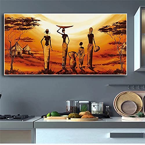 Malerei auf Leinwand Große Größe Afrikanische Frau Wandkunst Poster Druckt Wandbild für Wohnzimmer Dekoration 70x140cm (27,6 "x55,1") Rahmenlos von CAPOOK