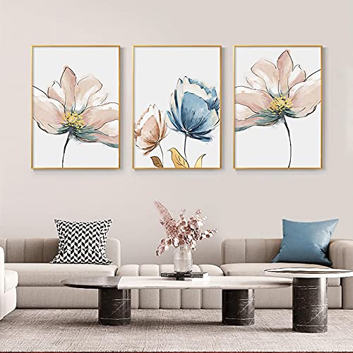 Moderne Wohnkultur Wandkunst Bilder Goldene blaue Blumen Abstrakte Leinwand Poster Drucken Nordic Dekoration Malerei 20x30cm / 7,8 "x 11,8" x 3 Kein Rahmen von CAPOOK