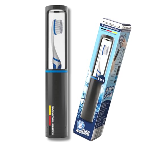 CAPSELLO Zahnbürstenbox schwarz mit Touch-Protection | Professionelle Hygiene, Zahnbürsten-Etui hält sauber & schützt vor Berührungen, Luft- & lichtdurchlässig | Made in Germany von CAPSELLO