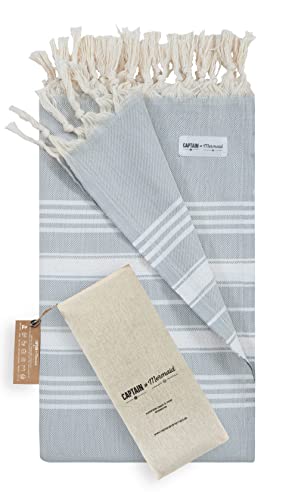 Captain&Mermaid® Premium Strandtuch aus 100% Baumwolle | Badetuch | Handtuch | Yoga | Peshtemal | Sauna Tuch | Hamam Tuch | leicht, dünn & extra saugstark (Moondust) von CAPTAIN and Mermaid
