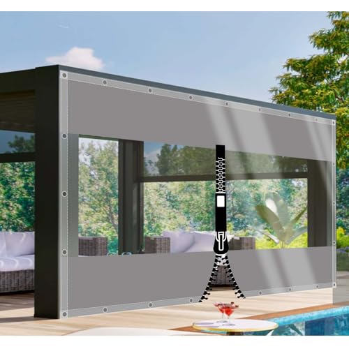 CAQXAQP Plane Transparent mit ösen 2,2mx2,5m Abdeckplane Wasserdicht Gartenmobel,0.5mm Regenplane Balkon Seitenplanen pavillon mit 1 Reißverschluss für Zeltplane Carport Terrasse von CAQXAQP