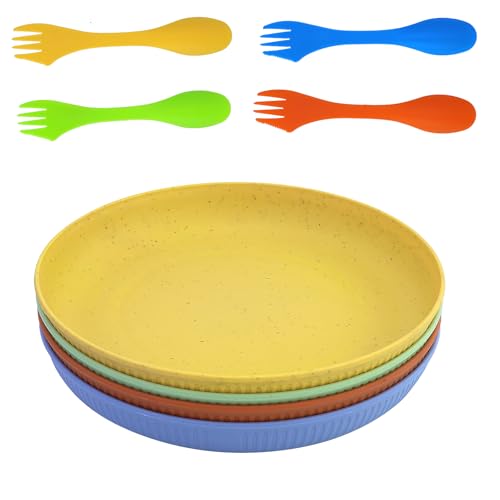 4 Stück Teller, Unzerbrechliches Speiseteller Set, Tiefe aus Kunststoff Picknickteller-Set 23cm/9inch Campingteller für Salat Pasta Party Zuhause Mikrowelle und Spülmaschinenfest von CARANNACLTD