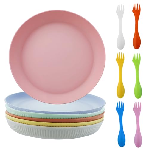 6 Stück Teller, Unzerbrechliches Speiseteller Set, Tiefe aus Kunststoff Picknickteller-Set 23cm/9inch Campingteller für Salat Pasta Party Zuhause Mikrowelle und Spülmaschinenfest von CARANNACLTD