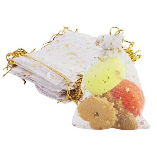 CARANNACLTD 60 Stücke 9×12cm Organzabeutel Hochzeit Weihnachten Taufe Organzasäckchen zum befüllen Säckchen für Lavendel Geschenkbeutel Organza Schmuckbeutel klein (Weiß) von CARANNACLTD