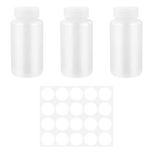 CARANNACLTD Kunststoff-Flasche mit breiter Öffnung, Labor-Reagenzflasche, versiegelt, auslaufsicher, durchscheinend, HDPE-Flasche für Pillenflaschen, Wasserprobenflaschen(3 Stück, 250ml) von CARANNACLTD