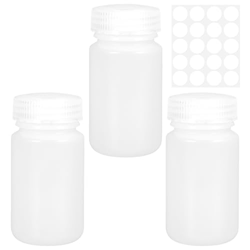 CARANNACLTD Kunststoff-Flasche mit breiter Öffnung, Labor-Reagenzflasche, versiegelt, auslaufsicher, durchscheinend, HDPE-Flasche für Pillenflaschen, Wasserprobenflaschen (3 Stück, 125ml) von CARANNACLTD