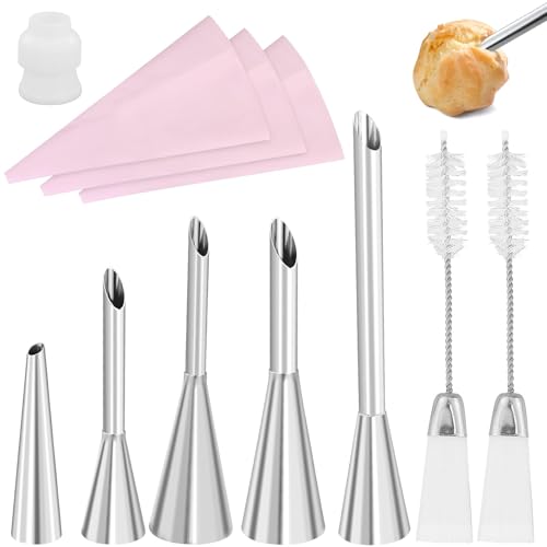 Set 11 Creme Spritzbeutel Nozzle, 5 Tüllen für Spritzbeutel, 3 Spritzbeutel, Spritzbeutel Set, für Cupcake Puffs Füllung Sahne Marmelade，1 Adapter, 2 ReinigungsbüRste von CARANNACLTD