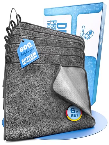 CARBOTEC® Mikrofasertücher 6er-Set – Trockentuch Dusche & Bad, streifenfreies Mikrofaser Handtuch für Duschkabine, Glas & Armaturen – Auto Trockentuch, Fensterputztuch & Poliertuch, Fast. Dry von CARBOTEC