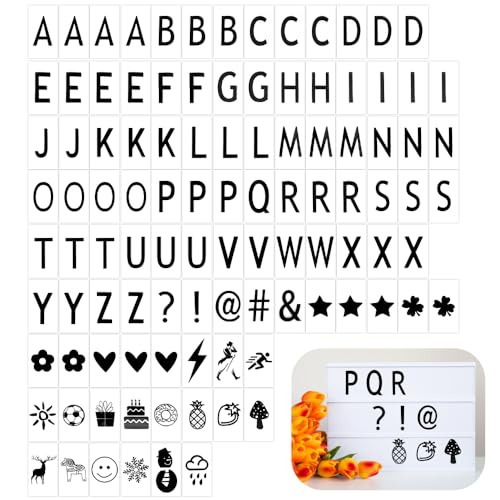 CAREDGO 104 Stück Leuchtkasten Buchstaben, LED Lightbox Alphabet Buchstaben A5, DIY Lichtkasten Buchstaben für Lightbox, Symbole Lightbox mit Buchstaben, Zahlen Lightbox für Geschenk Dekorativ von CAREDGO