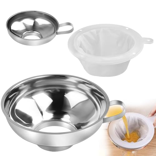 CAREDGO 2 Stück Marmeladentrichter Edelstahl Trichter Marmelade Große Öffnung Einmachtrichter Klein Marmeladen Einfülltrichter Edelstahltrichter Siber Metalltrichter mit Sieb für Flüssigkeiten Küche von CAREDGO