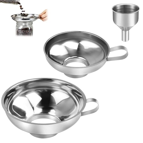 CAREDGO 3 Stück Marmeladentrichter Edelstahl Trichter Marmelade Große Öffnung Einmachtrichter Klein Marmeladen Einfülltrichter Edelstahltrichter Siber Metalltrichter mit Griff für Flüssigkeiten Küche von CAREDGO