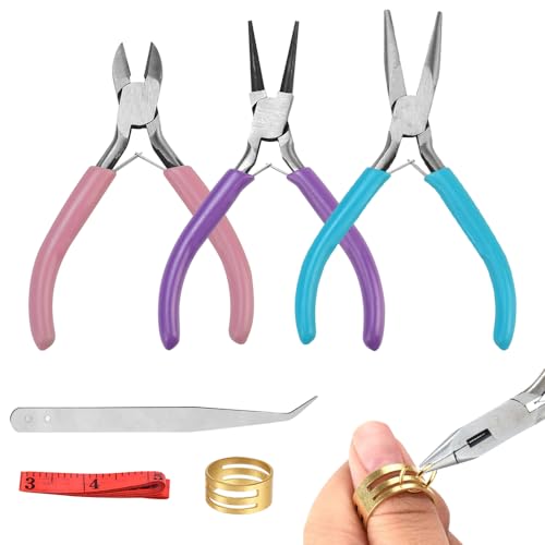 CAREDGO Schmuckzangen Set Rundzange Zangenset Schmuck Zange Schmuckherstellung Drahtschneider Kleine Spitzzange Schmuck Zange Set mit Sprungringöffner Pinzette Schneidermaßband für Schmuckreparatur von CAREDGO
