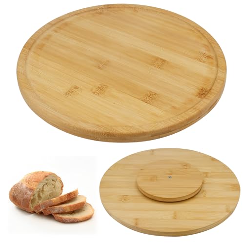 CAREDGO Drehteller Holz 360°Drehend Serviertablett rund Holztablett Bambus Tablett Serviertablett Wood Tray Tortenplatte Drehbar für Käse Brötchen Obst (30cm) von CAREDGO