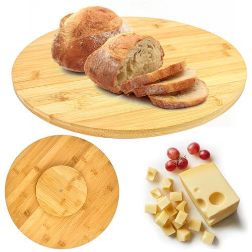 CAREDGO Drehteller Holz 360°Drehend Serviertablett rund Holztablett Bambus Tablett Serviertablett Wood Tray Tortenplatte Drehbar für Käse Brötchen Obst (35cm) von CAREDGO