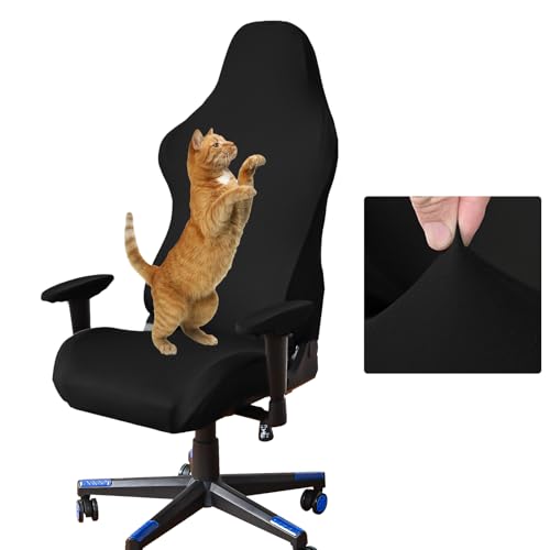 CAREDGO Funda Runder Hockerbezug Runder Stuhlbezug Sitzbezug Stuhl Stuhlhussen Stuhlüberzug Bürostuhl Hussen Stuhl Esszimmerstühle Schwarz Stretch Bezug (Gaming Stuhl Abdeckung) von CAREDGO