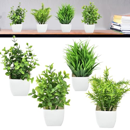CAREDGO Künstliche Pflanzen im Topf, 4 Stück Gefälschte Pflanzen Plastikpflanzen Fake Pflanzen Grüne Gras aus Kunststpff Mini Künstliche Pflanzen Deko Artificial Plant Klein als Deko, 18 *6.5 *6.5cm von CAREDGO
