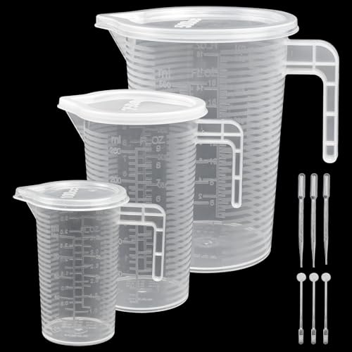 CAREDGO Measuring Cups, 3 Stück Messbecher Set 100ml, 250ml, 500ml Feine Skala Kunststoff Dosierbecher mit Griff, Deckel und Rührstäbe Bürste Transparent Meßbecher Hitzebeständig für Zuhause, Labor CAREDGO Measuring Cups, 3 Stück Messbecher Set 100ml, 250ml, 500ml Feine Skala Kunststoff Dosierbecher mit Griff, Deckel und Rührstäbe Bürste Transparent Meßbecher Hitzebeständig für Zuhause, Labor von CAREDGO