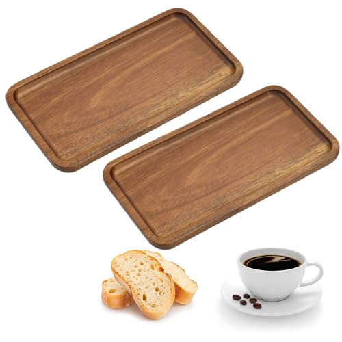 CAREDGO Serviertablett Holz, 2 Stück Holztablett Tablett Rechteckig Holz Wood Tray Bambus Tablett Holz Deko Klein Holzpaletten Rechteckig Bambustablett für Snacks, Kleinigkeiten, 20cm *10cm *1,5cm von CAREDGO