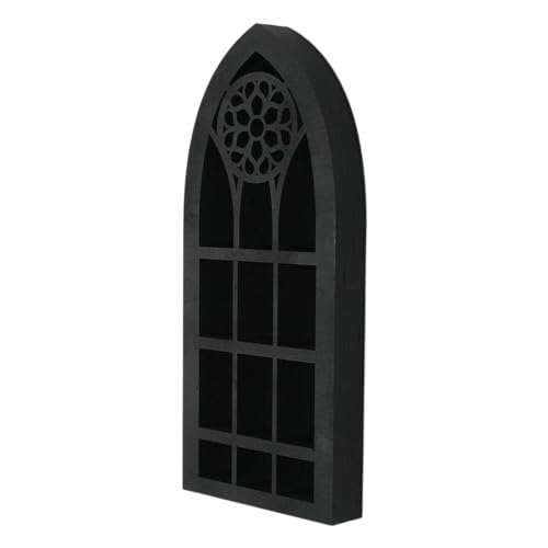 CARESHINE Gotisches Kirchenfenster-Design aus schwarzem Holz für Regal zur Figurenprsentation im Badezimmer oder Büro von CARESHINE