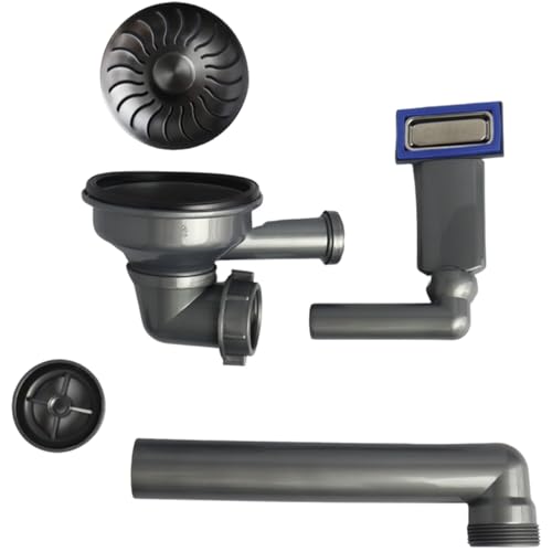 Caressi Ablaufgarnitur für Küchenspülen + Siebkorbventil CABLPP50519GM, Kunststoff/Edelstahl gun-metal von CARESSI