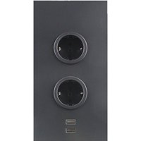 Caressi - Ecksteckdose 2ST220 - Steckdose 2fach mit 2x usb für die vertikale Montage in einer Ecke, Edelstahl schwarz, 230V von CARESSI