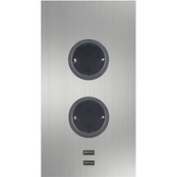 Caressi - Ecksteckdose 2ST220 - Steckdose 2fach mit 2x usb für die vertikale Montage in einer Ecke, Edelstahl 230V von CARESSI