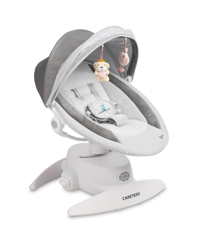 CARETERO - Babywippe Elektrisch Opti - Baby Schaukel Elektronisch mit DREI Funktionsmodi - 360 Grad - Moskitonetz - Intuitives Bedienfeld - 360 Grad Drehung - Einstellung Liegeposition - Grau von CARETERO best for babies