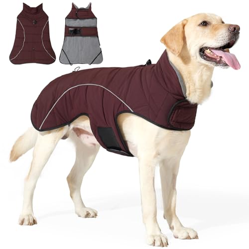 Hundemäntel für mittelgroße und große Hunde, Winterjacke aus Fleece, wasserdicht, warme Fleece-Hundeweste mit D-Ring, Kordelzug und 2 versteckten elastischen Bändern, gesteppte große Haustier-warme Hundemäntel für mittelgroße und große Hunde, Winterjacke aus Fleece, wasserdicht, warme Fleece-Hundeweste mit D-Ring, Kordelzug und 2 versteckten elastischen Bändern, gesteppte große Haustier-warme von CAREUPET