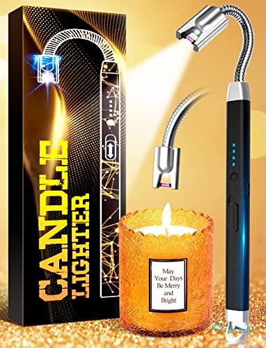 Lichtbogen Feuerzeug Elektrisch Lang Stabfeuerzeug - USB-C Kerzenanzünder mit LED-Taschenlampe Anzeige Batterieb Rauscharm Plasma Aufladbar Lighter für Camping Gadgets Geschenke Frauen von CAREVER