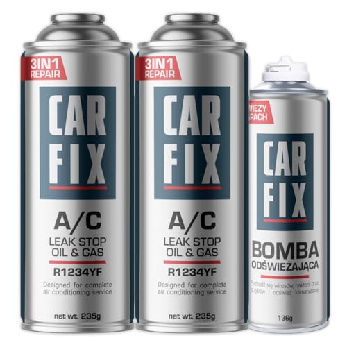 CARFIX kühlmittel r1234yf, klimagas r1234yf, klima dichtmittel r1234yf - 2 Dosen 3in1 r1234yf kältemittel 235g und Auto Lufterfrischer, 136g von CARFIX