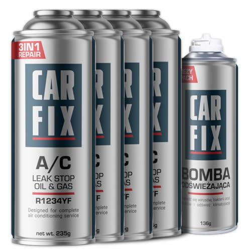 CARFIX kühlmittel r1234yf, klimagas r1234yf, klima dichtmittel r1234yf - 4 Dosen 3in1 r1234yf kältemittel 235g und Auto Lufterfrischer, 136g von CARFIX