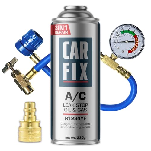 CARFIX kühlmittel r1234yf, klimagas r1234yf kältemittel auto, klima dichtmittel r1234yf, klima gas für auto r1234yf - 1 Dose 3in1 r1234yf kältemittel Schlauch mit Manometer und Adapter, 235g von CARFIX