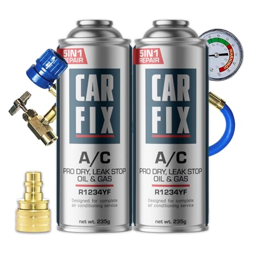 CARFIX kühlmittel r1234yf, klimagas r1234yf kältemittel auto, klima dichtmittel r1234yf, klima gas für auto r1234yf - 2 Dosen 5in1 r1234yf kältemittel, Schlauch mit Manometer und Adapter, 235g von CARFIX