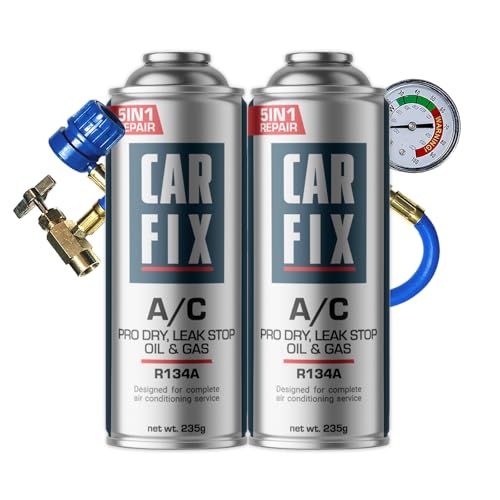 CARFIX kühlmittel r134a, klimagas r134a kältemittel auto, klima dichtmittel r134a, klima gas für auto r134a - 2 Dosen 5in1 r134a kältemittel und Schlauch mit Manometer, 235g von CARFIX