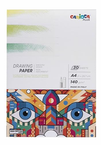 CARIOCA Plus I Drawing Paper I dickes Papier mit feiner Körnung I Format A4 I 30 Blatt I 140 g/m² von Carioca
