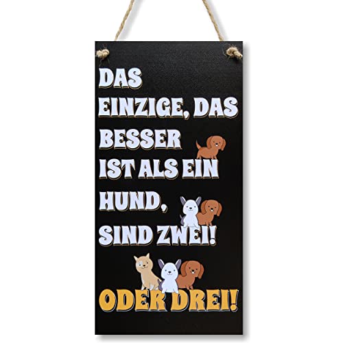 CARISPIBET Das Einzige das besser ist als eine Hunde, sind zwei! Oder drei! Wandschild Türschild Dekorationsschild Hausschild Wohnkultur im Vintage-Look mit Zitat 30x15 von CARISPIBET