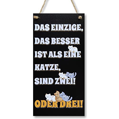 CARISPIBET Das Einzige das besser ist als eine Katze, sind zwei! Oder drei! Dekorationsschild Hausschild Wohnkultur Katzenliebhaber im Vintage-Look mit Zitat 30x15 von CARISPIBET