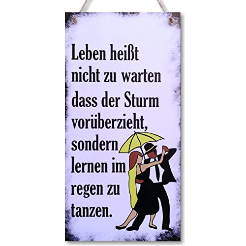 CARISPIBET Leben heißt nicht zu warten dass der Sturm vorüberzieht Wohnkultur Dekosschild im Vintage-Look mit Zitat als Geschenk Holzdeko-Schild 30x15 von CARISPIBET