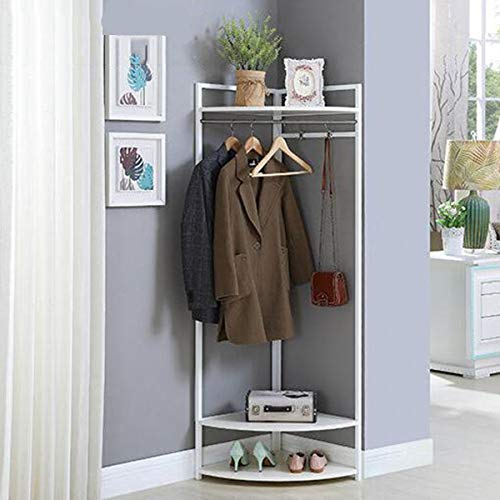 Freistehende Garderobe aus Metall, Various Garderobe für die Ecke, Eckgarderobe, Schlafzimmer, Moderne minimalistische Wohnzimmer Kleiderbügel,White-40×167CM von CARLAMPCR