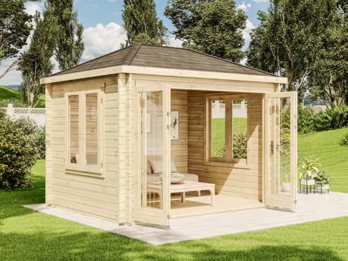 Alpholz Gartenhaus Summertime-40 aus Massiv-Holz, Gerätehaus mit 40 mm Wandstärke, Garten Holzhaus inklusive Montagematerial, Geräteschuppen Größe: 322 x 262 cm, Spitzdach von CARLSSON
