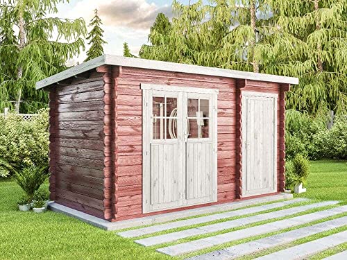 Carlsson Gartenhaus Korfu mit Anbau aus Holz in braun Gartenhütte Wandstärke: 28 mm FSC Zertifiziert Geräteschuppen von CARLSSON