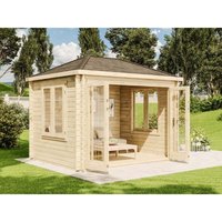 Carlsson Gartenhaus Summertime-40 mit Fußboden und großer Falttür aus Holz Holzhaus, 40 mm, Naturbelassen - Naturbelassen von ALPHOLZ