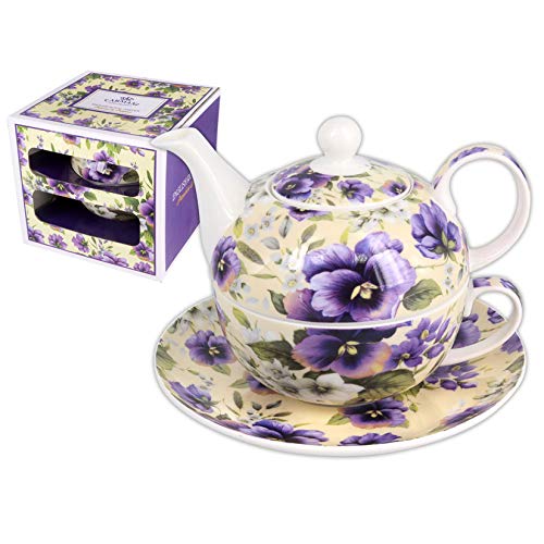 CARMANI - Eleganter Tee für eine Person - Set von Teekocher verziert mit 'blaue Stiefmütterchen' 350ml von CARMANI