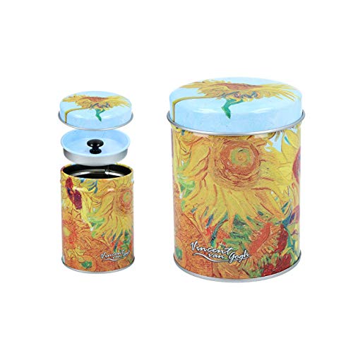 Carmani - Vincent Van Gogh Sonnenblumen bedruckte kleine Metalldose Tee Kaffee Zucker Aufbewahrungsbox mit Deckel 6,5 x 9 cm von Carmani