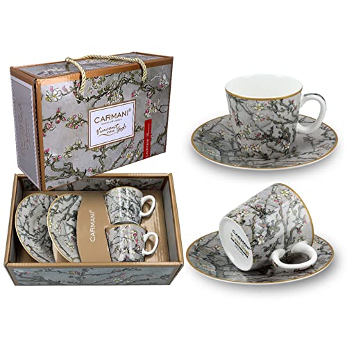 Carmani Espressotasse mit Untertasse 2er Set mit Mandelblüte von Vincent Van Gogh 125 ml von Carmani