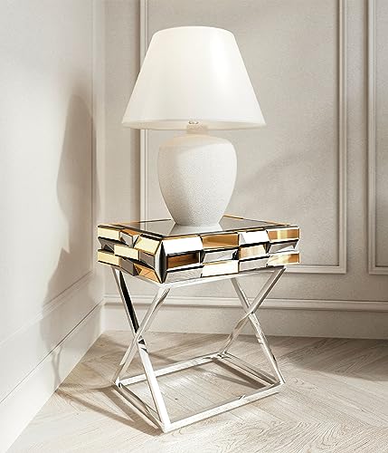 CARME Knightsbridge Beistelltisch, Glas, Rose Gold, 60 x 40 x 54.5 cm von CARME