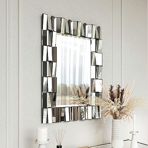 CARME Knightsbridge Wandspiegel, rechteckig, 3D-Spiegelglas-Effekt, für Schlafzimmer, Wohnzimmer, Flur, Grau von CARME