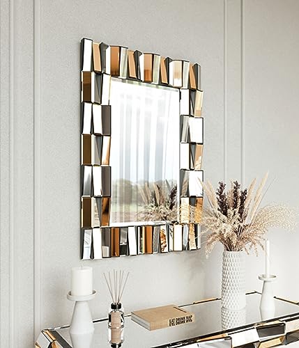 CARME Knightsbridge Luxus Wandspiegel 3D Spiegelglas Effekt Design für Schlafzimmer Wohnzimmer Flur Rechteckige Form Roségold von CARME