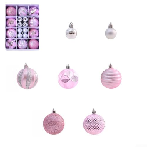26-teiliges Weihnachtskugel-Set für Weihnachtsbaum, hängende Ornamente, Heimdekoration, saisonale bruchsichere Kugeln für Urlaubsatmosphäre (Rosa) von CARMOTTER